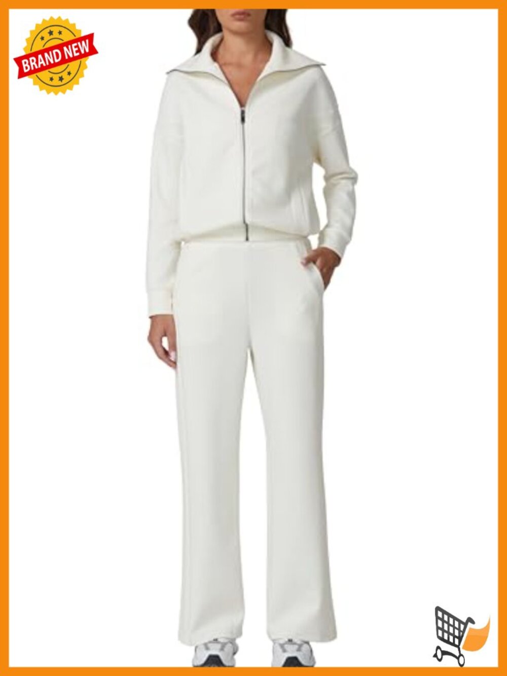 2 Piece Outfits Cotton Zip Up Sweatshirt Wide Leg Pants Tracksuit Set